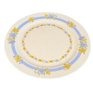 Arcopal France Pansy Floral Charger/Platter Blue Yellow 12" Vintage Opal Glass